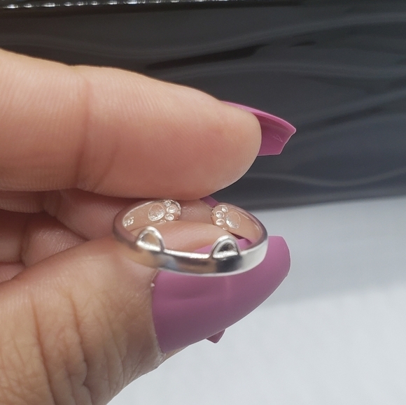 925 Sterling Silver Cartoon Kitten Footprint Adjustable Ring - Picture 5 of 11